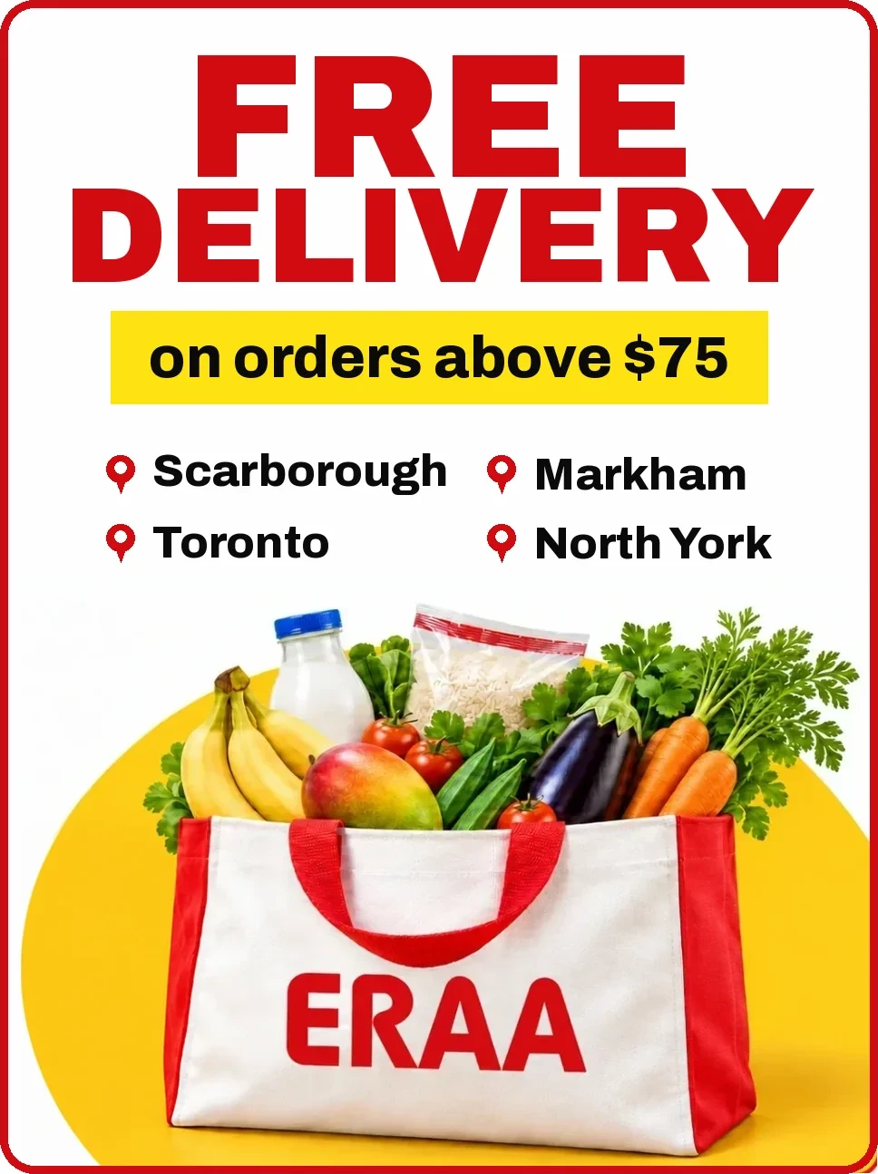 Free delivery on orders above $75. Scarborough, Markham, Toronto and North York.