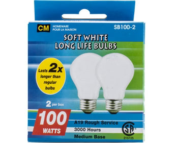 CM Soft White Long Life Bulbs 100watts